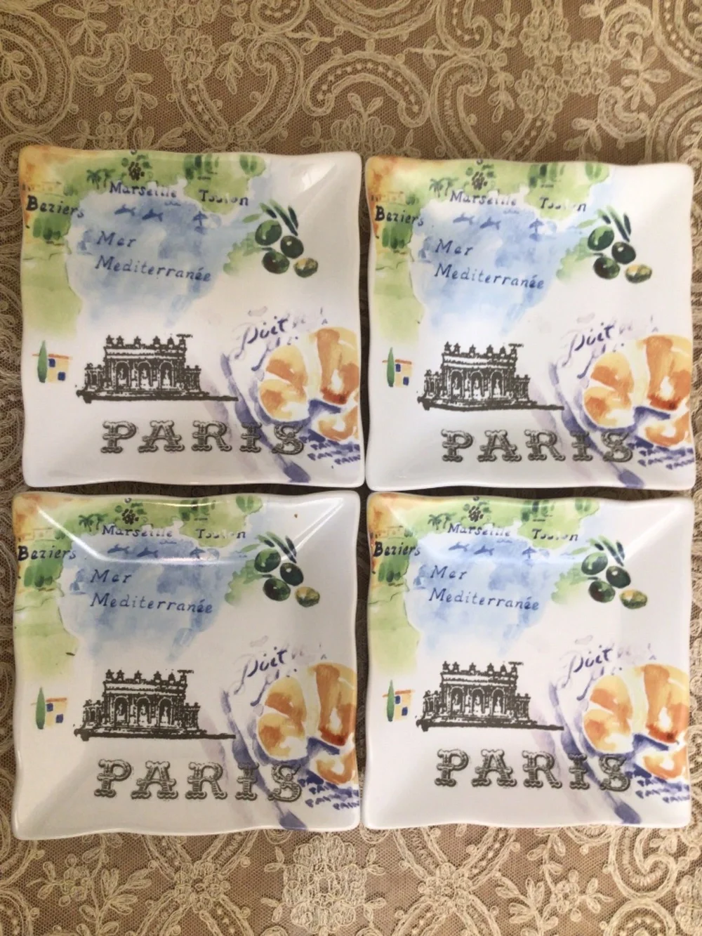 Paris Travels by 222 FIFTH (PTS) Square Appetizer Plates Set of 4
